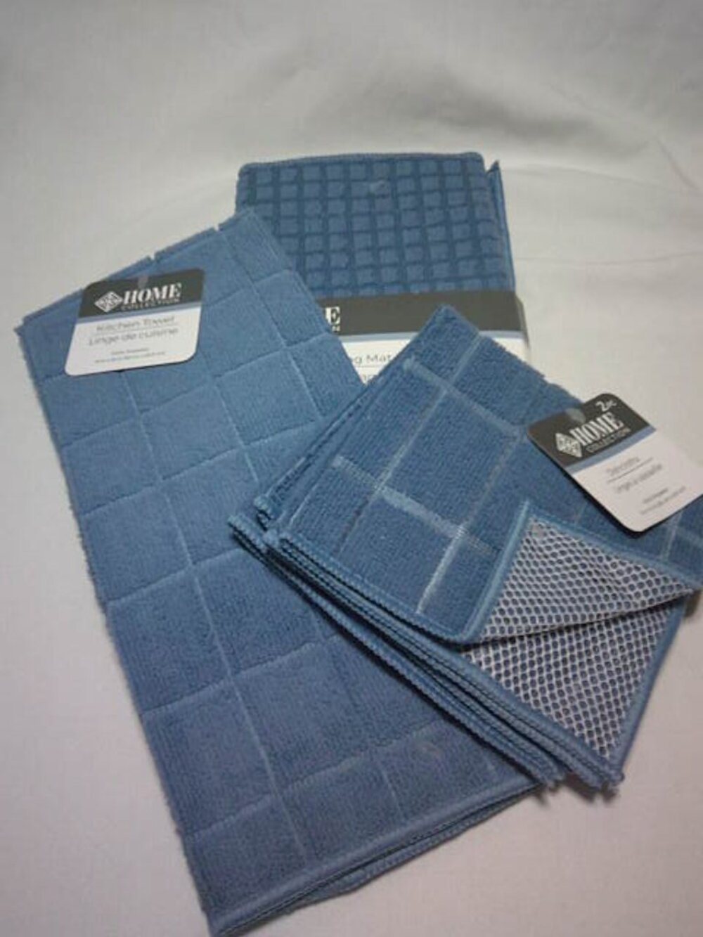 NEW LOT HOME COLLECTION DISHCLOTHS, KITCHEN TOWEL, & MATCHING DRYING MAT BLUE 🔥
